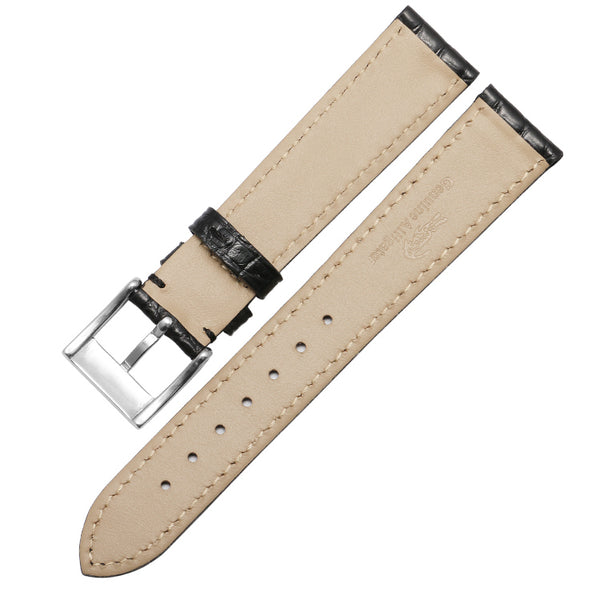 12-24MM Alligator Leather Watch Band Replacement Strap Stainless Steel Buckle